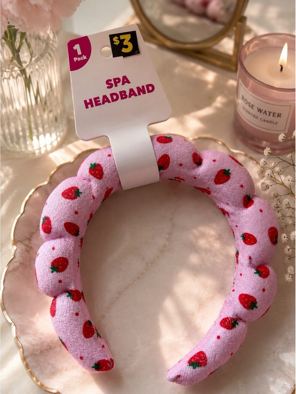 Pink And Strawberries Spa Headband